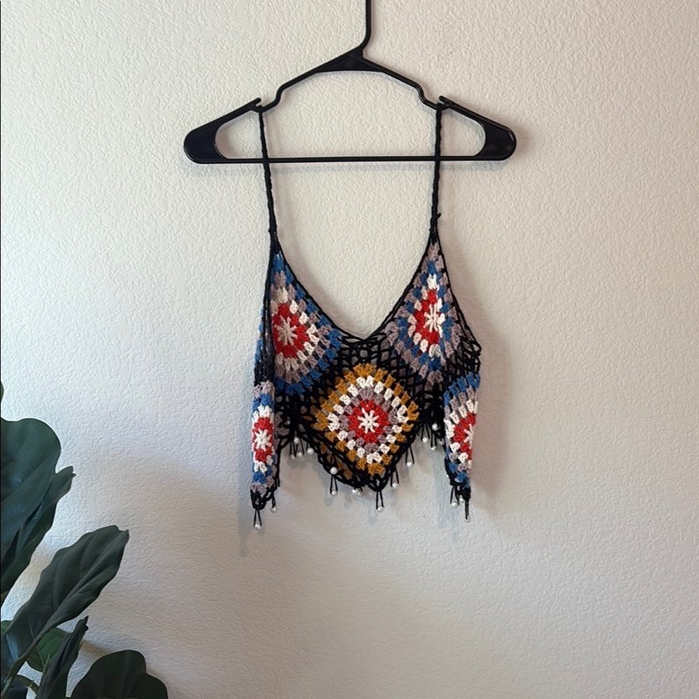 Colorful Crochet Women's Top festival Coachella cottage fairy vintage hippie